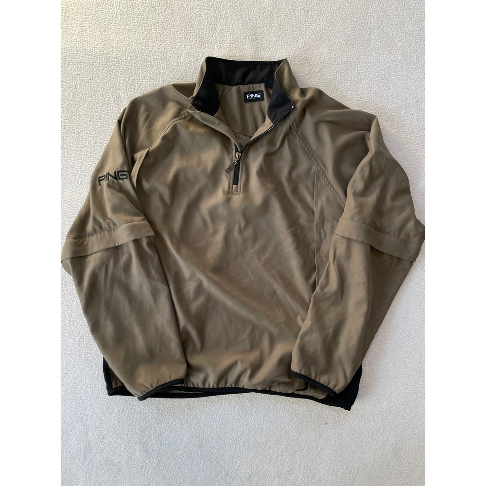 Ping Mens Medium Quarter Zip Golf Pullover Brown Zip Off Sleeves Windbreaker